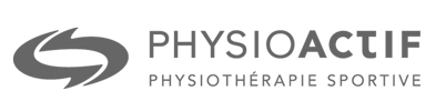 Logo Physioactif: flèche circulaire et texte "Physioactif, Physiothérapie Sportive