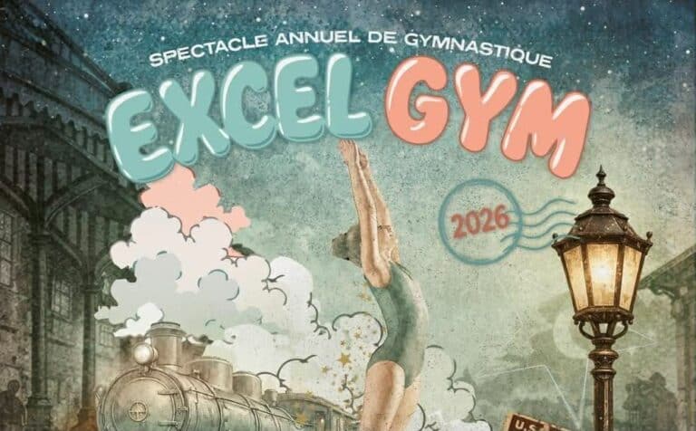 Spectacle annuel de gymnastique Excel Gym 2026 avec une gymnaste en action.