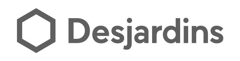 Logo Desjardins : hexagone gris et texte "Desjardins" en gris